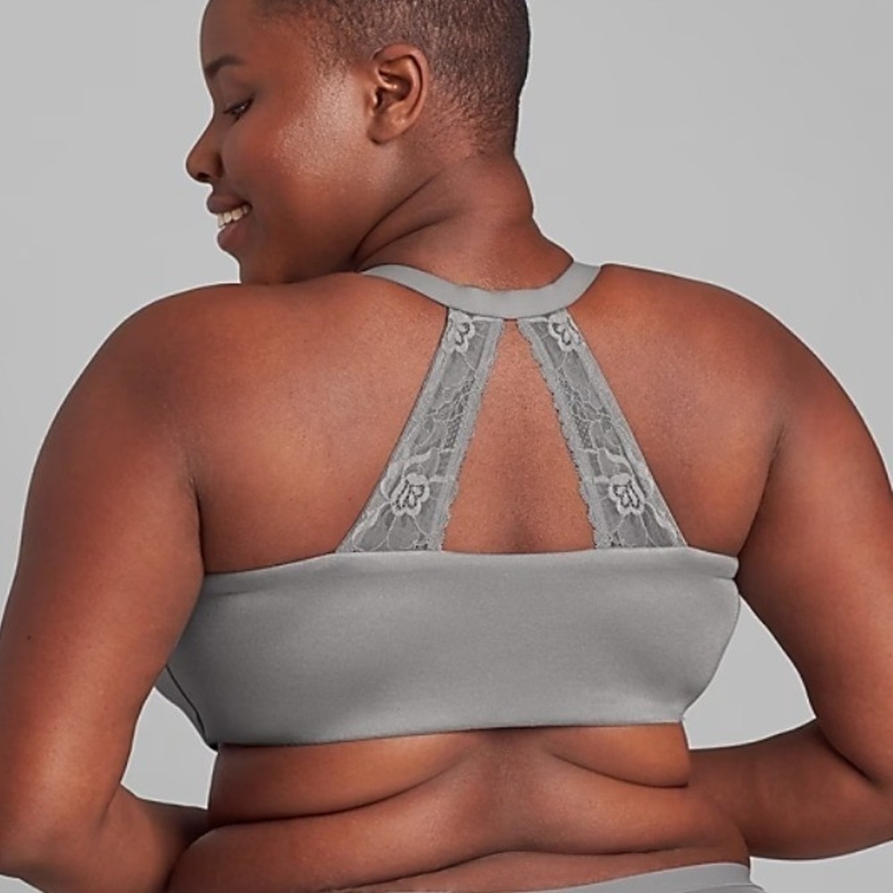 Cacique Bra Womens 36DD Gray Lace Racerback Front Close No-Wire NEW - Picture 11 of 11